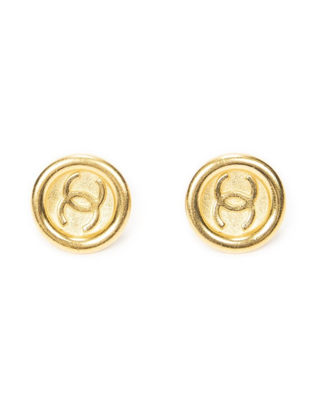 Chanel CC Logo Round Clip-On Earrings Gold Plated